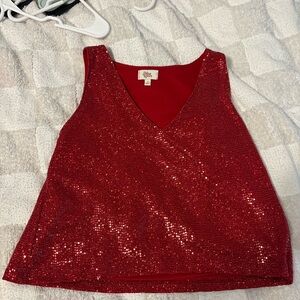 Red Sequin V-Neck Women's Top